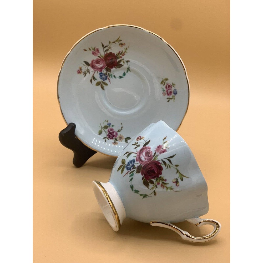 Salisbury England Bone China Blue Cup & Saucer Flowers